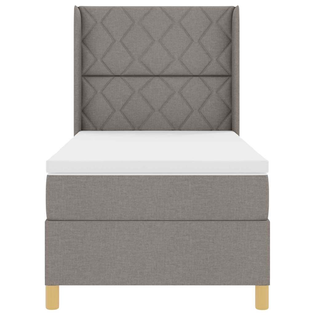 Box spring seng med LED-lysstrimler Gråbrun 100 x 200 cm Stof