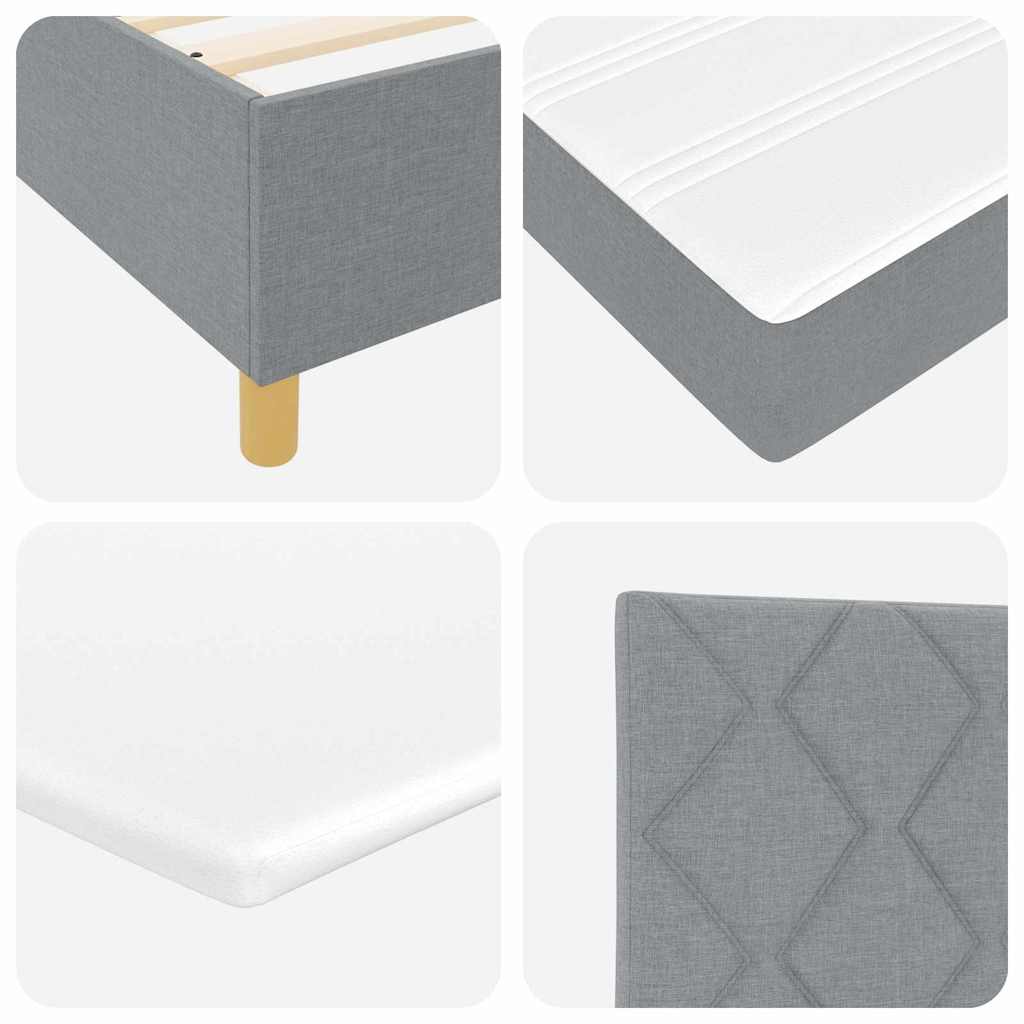 Box spring seng med LED-lysstrimler Lysegrå 160 x 200 cm Stof