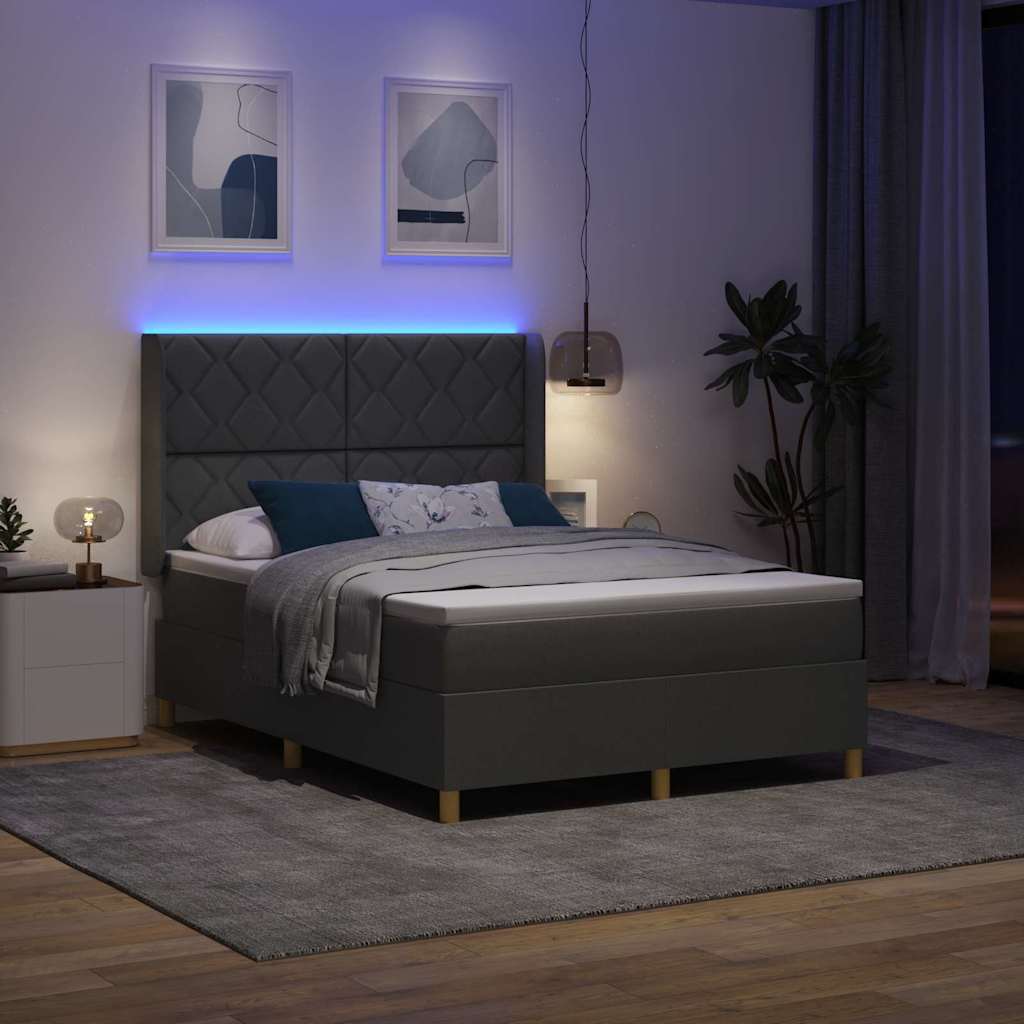 Box spring seng med LED-lysstrimler Grå 160 x 200 cm Stof