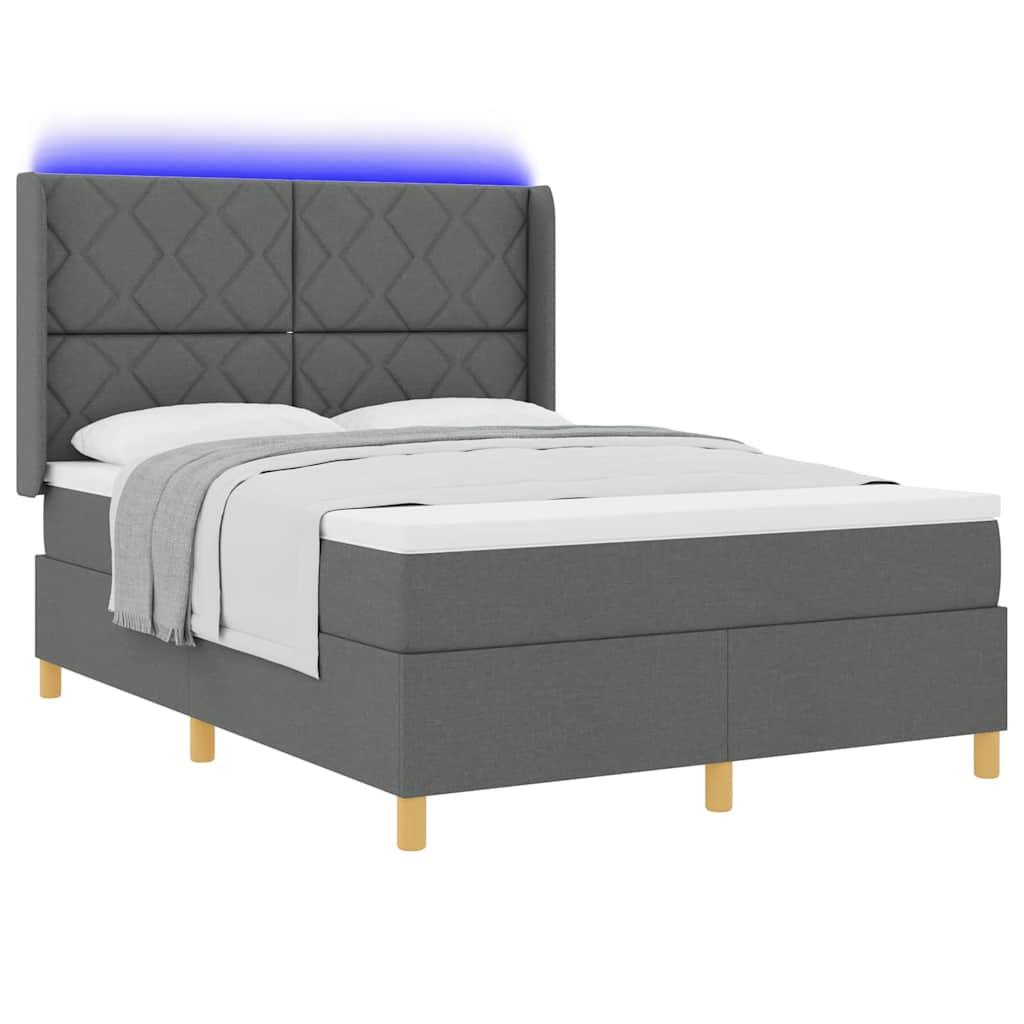 Box spring seng med LED-lysstrimler Grå 160 x 200 cm Stof