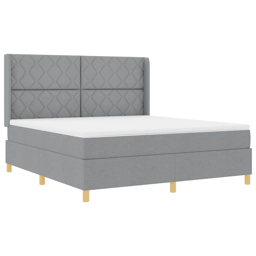Box spring seng med LED-lysstrimler Lysegrå 180 x 200 cm Stof