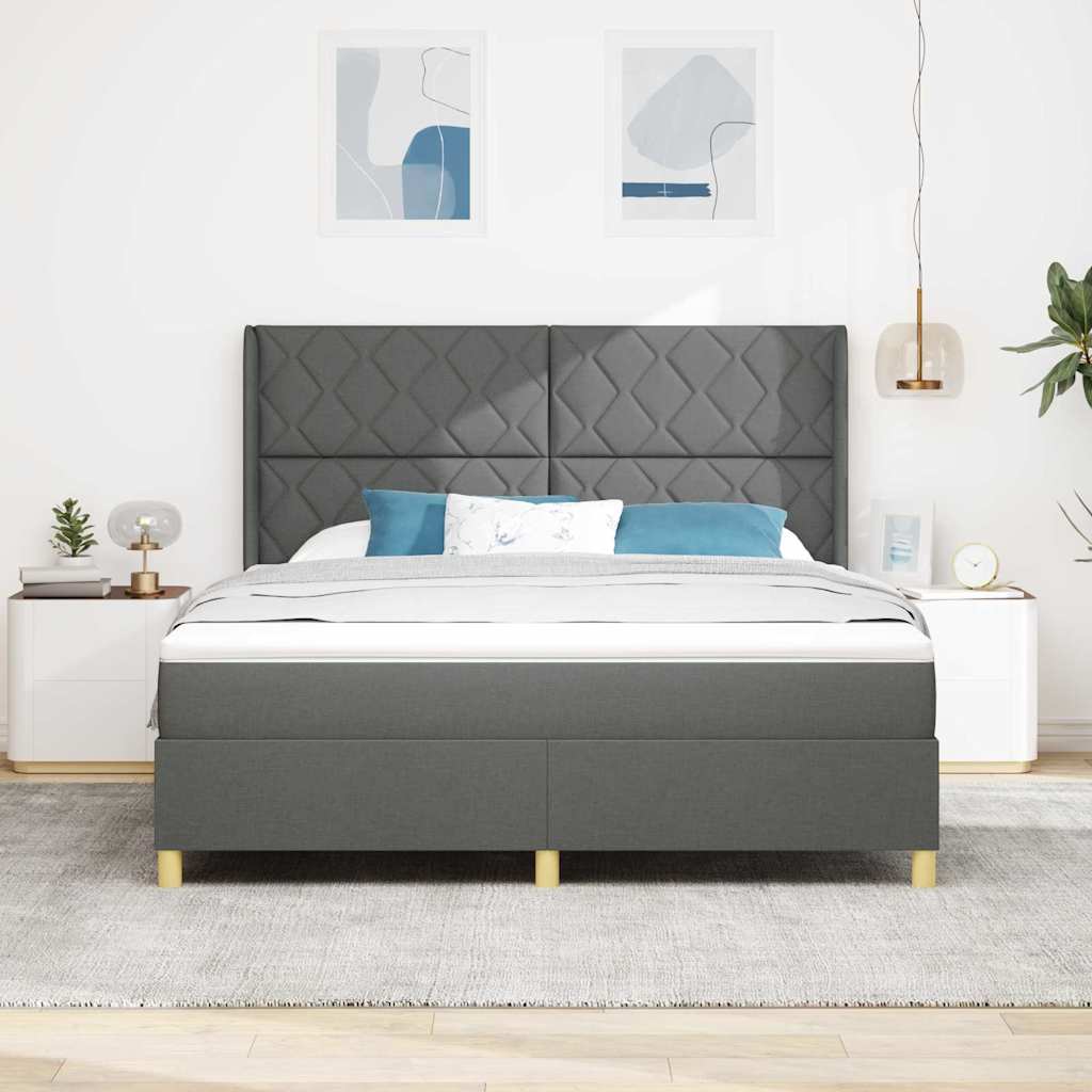 Box spring seng med LED-lysstrimler Grå 180 x 200 cm Stof