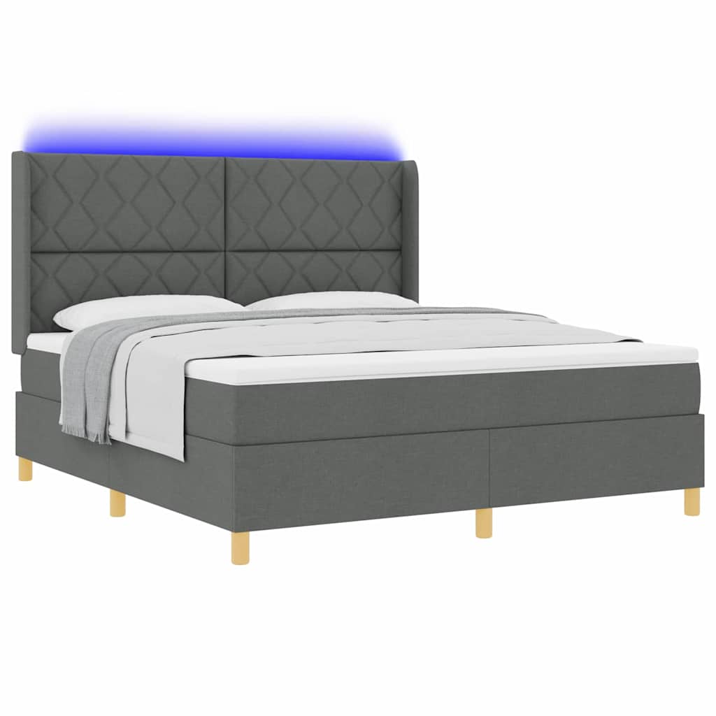 Box spring seng med LED-lysstrimler Grå 180 x 200 cm Stof