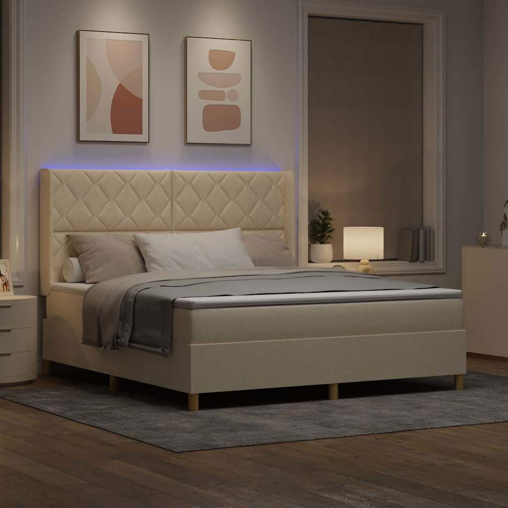 Box spring seng med LED-lysstrimler Creme 180 x 200 cm Stof