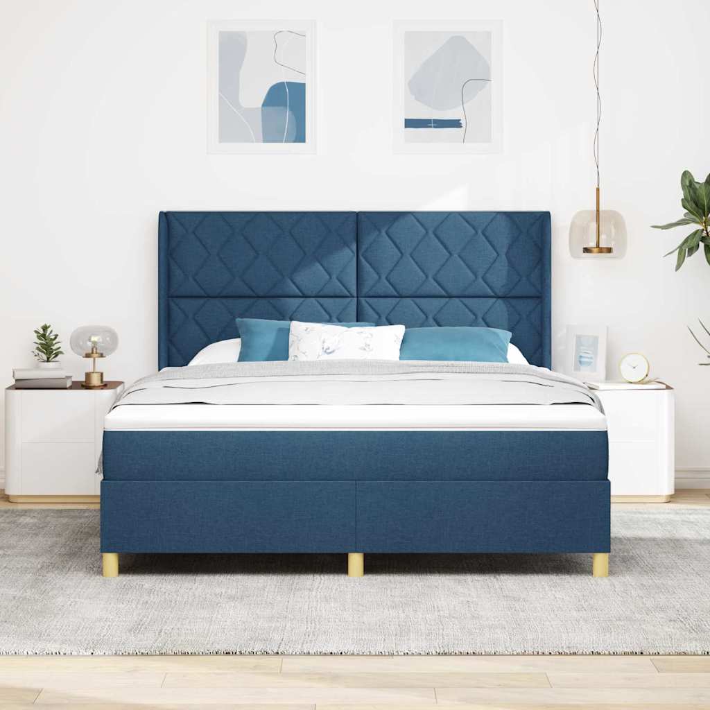 Box spring seng med LED-lysstrimler Blå 180 x 200 cm Stof