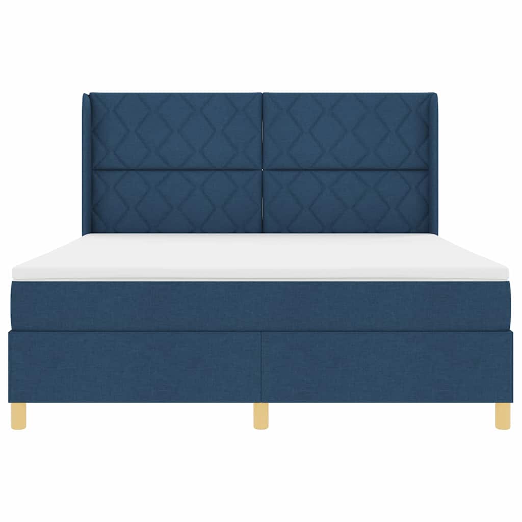 Box spring seng med LED-lysstrimler Blå 180 x 200 cm Stof