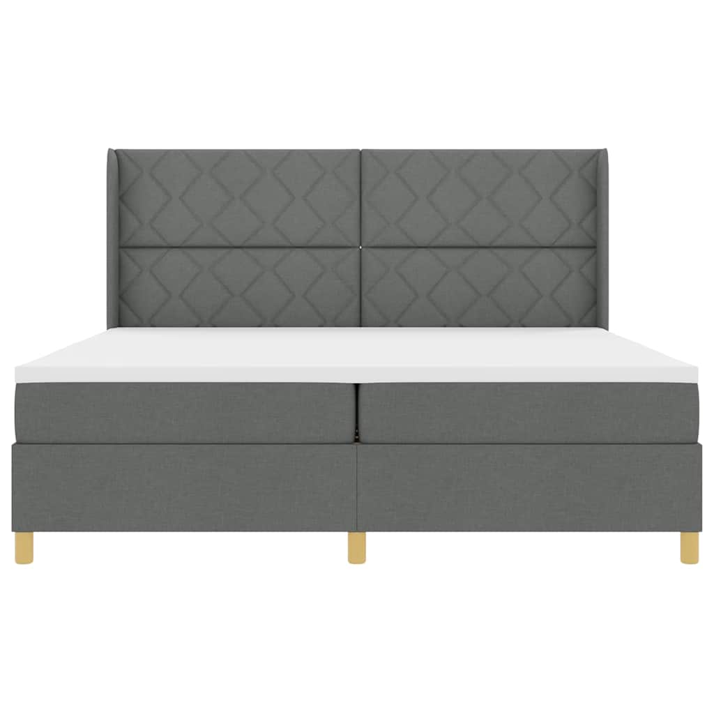 Box spring seng med LED-lysstrimler Grå 200 x 200 cm Stof