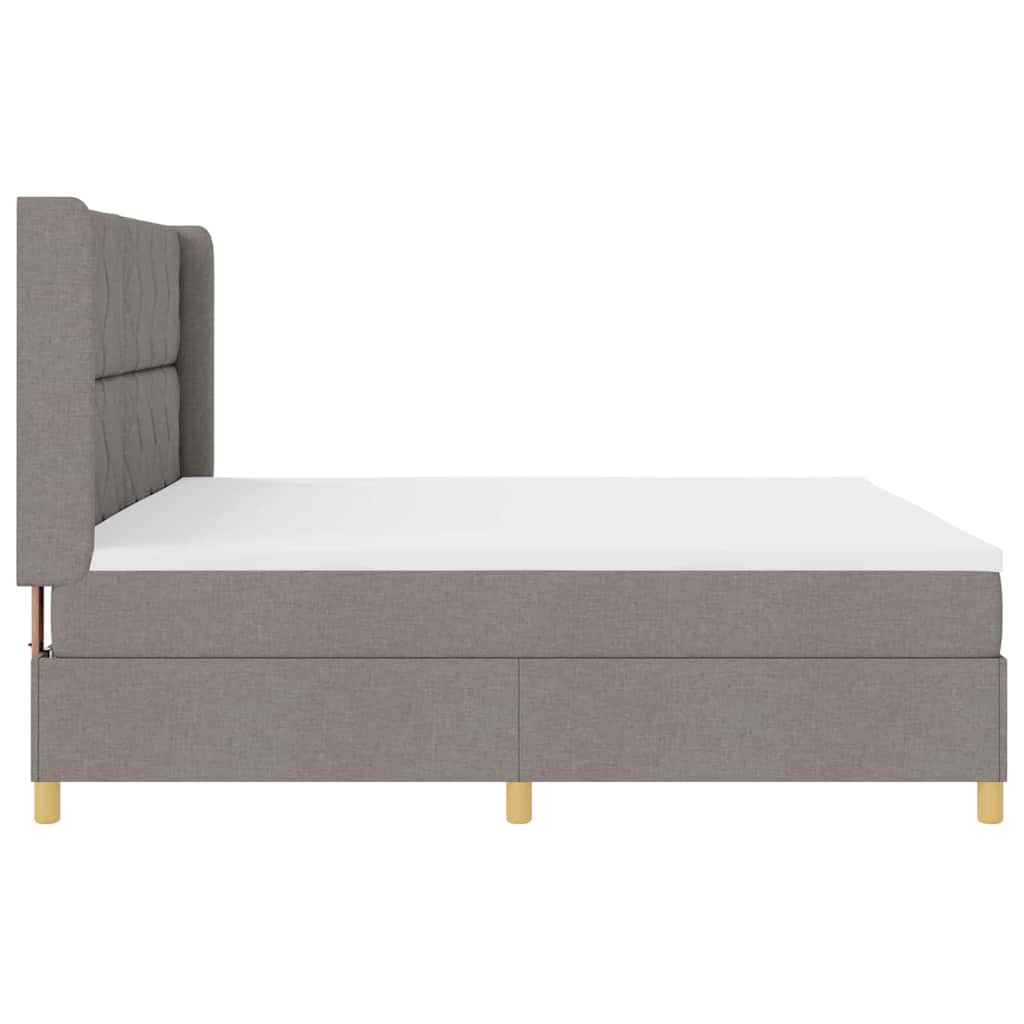 Box spring seng med LED-lysstrimler Gråbrun 200 x 200 cm Stof
