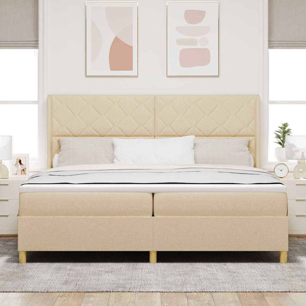 Box spring seng med LED-lysstrimler Creme 200 x 200 cm Stof