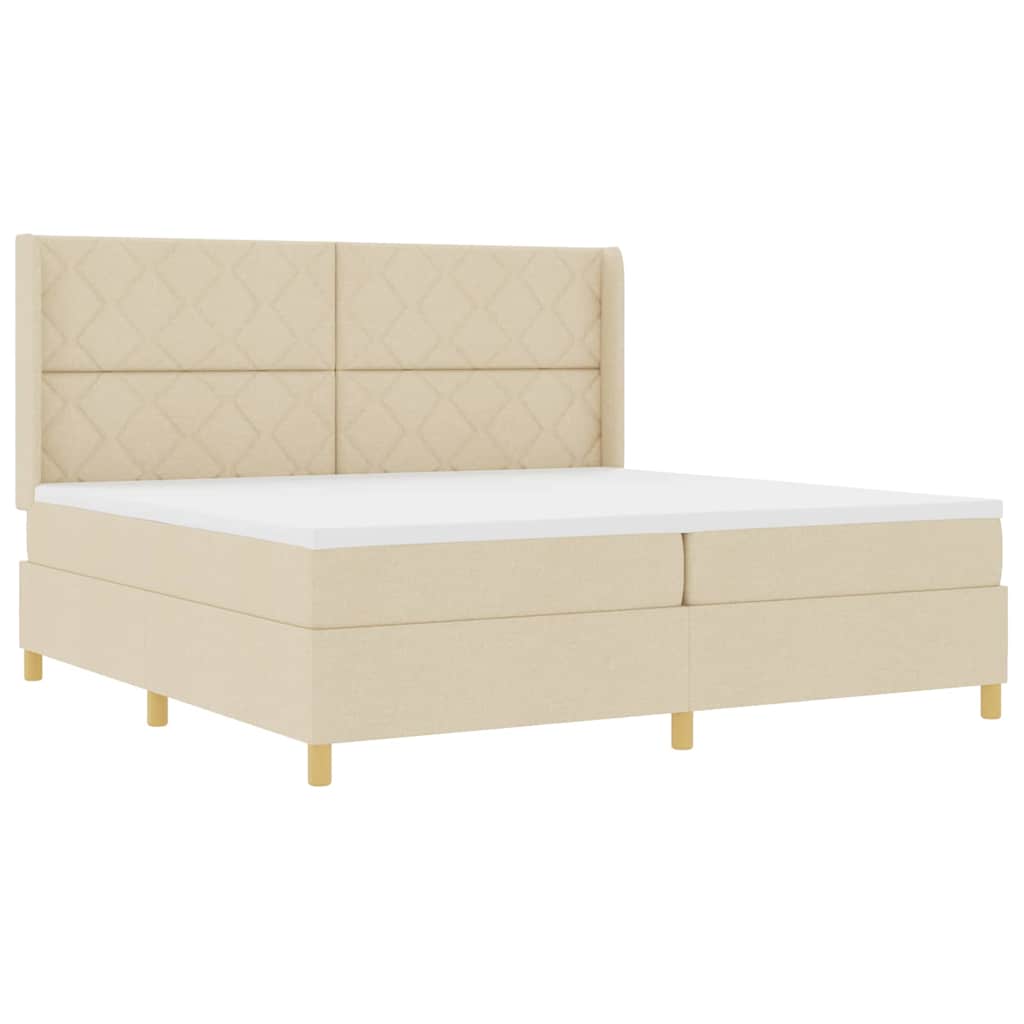 Box spring seng med LED-lysstrimler Creme 200 x 200 cm Stof