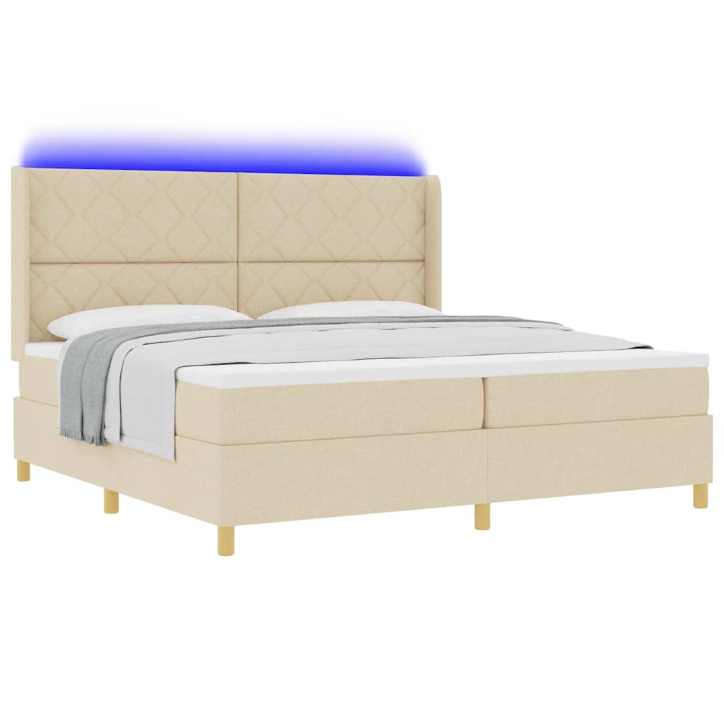Box spring seng med LED-lysstrimler Creme 200 x 200 cm Stof