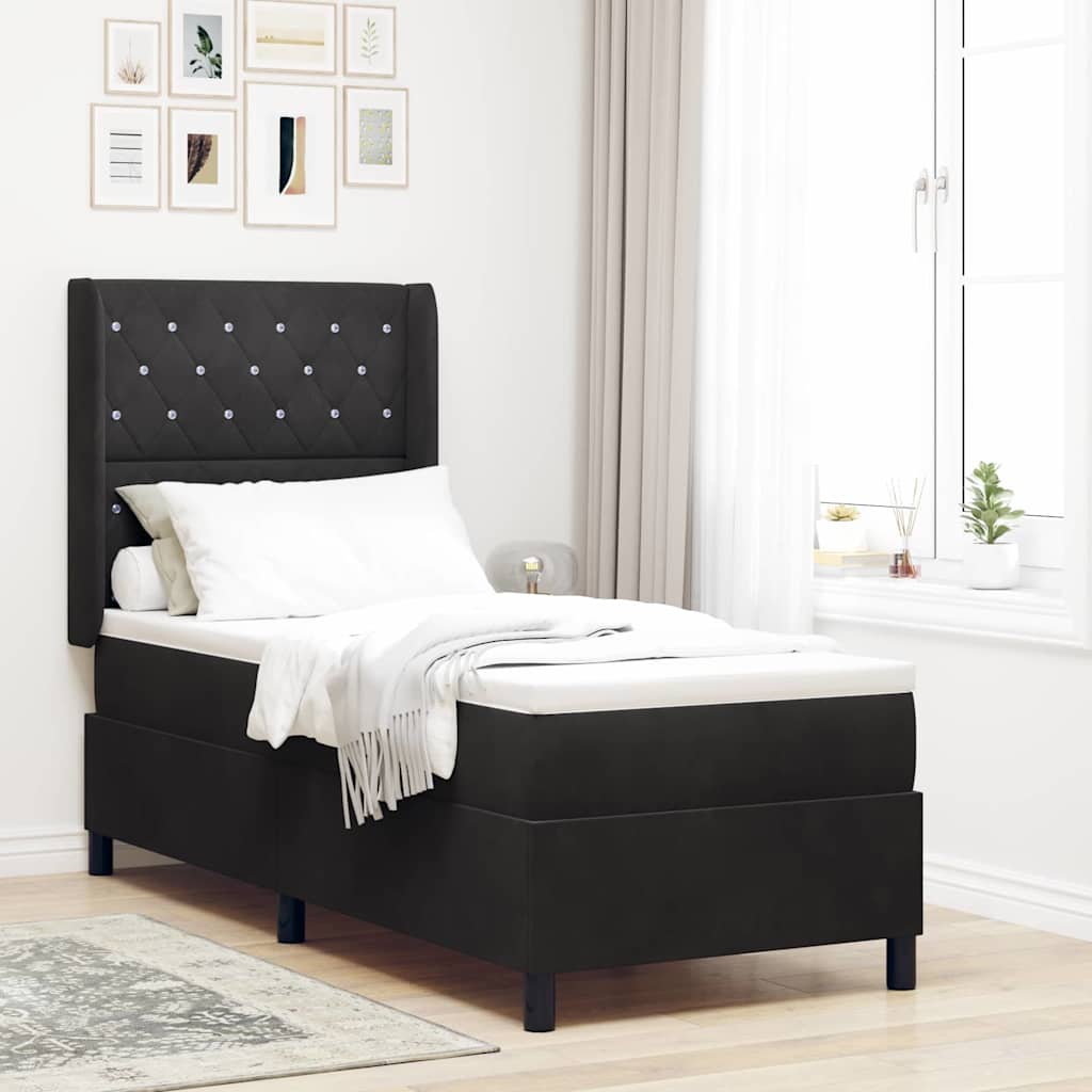 Box spring seng med madras med LED Sort 80 x 200 cm Fløjl