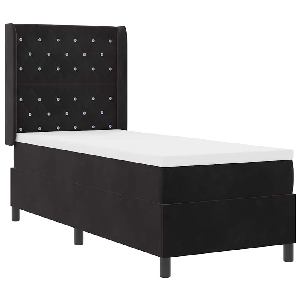 Box spring seng med madras med LED Sort 80 x 200 cm Fløjl