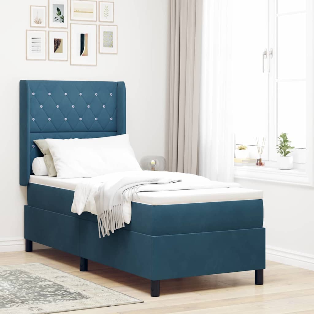 Box spring seng med madras med LED Blå 80 x 200 cm Fløjl