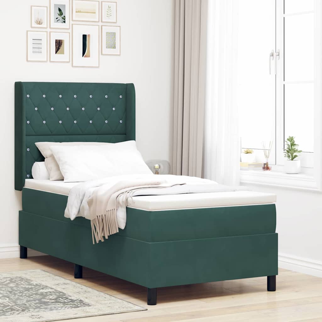 Box spring seng med madras med LED Mørkegrøn 90 x 190 cm Fløjl