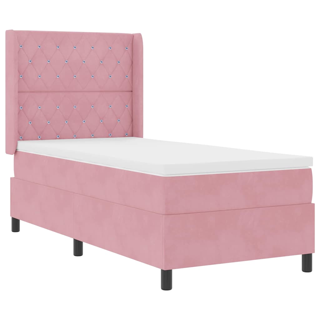 Box spring seng med madras med LED Lyserød 90 x 190 cm Fløjl