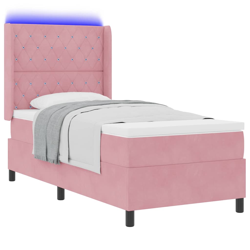 Box spring seng med madras med LED Lyserød 90 x 190 cm Fløjl