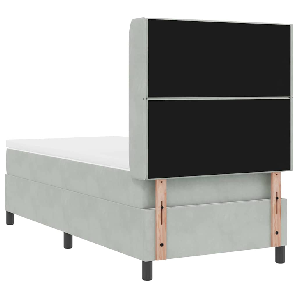 Box spring seng med madras med LED Lysegrå 90 x 200 cm Fløjl