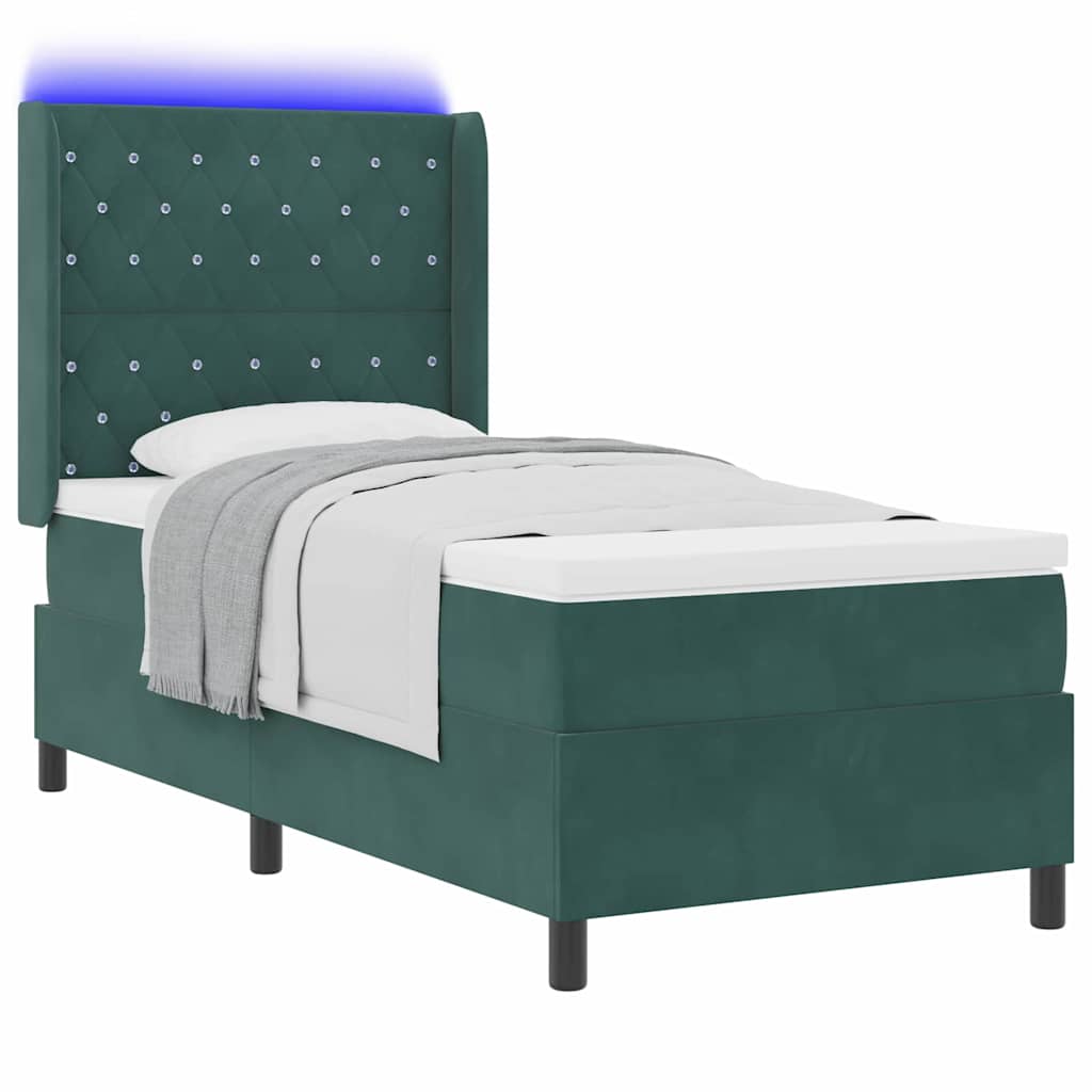 Box spring seng med madras med LED Mørkegrøn 90 x 200 cm Fløjl