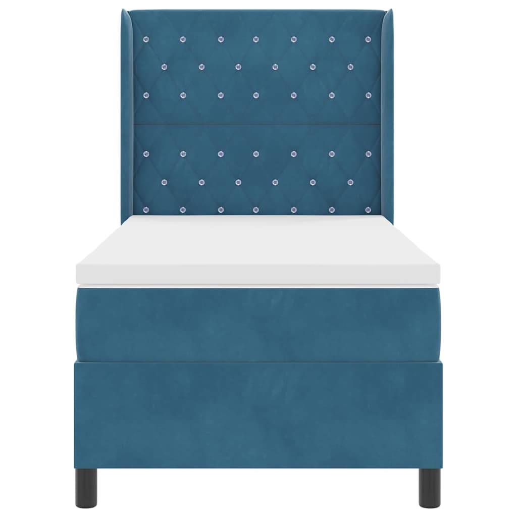 Box spring seng med madras med LED Blå 90 x 200 cm Fløjl