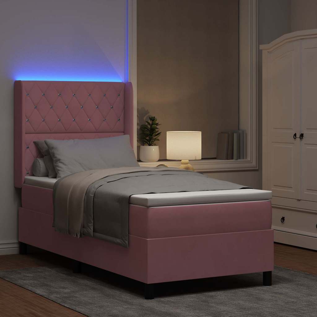 Box spring seng med madras med LED Lyserød 90 x 200 cm Fløjl