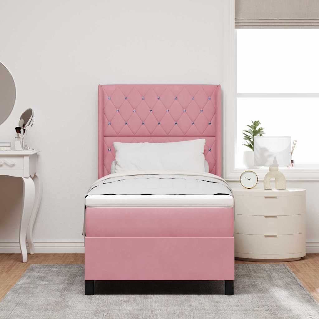 Box spring seng med madras med LED Lyserød 90 x 200 cm Fløjl