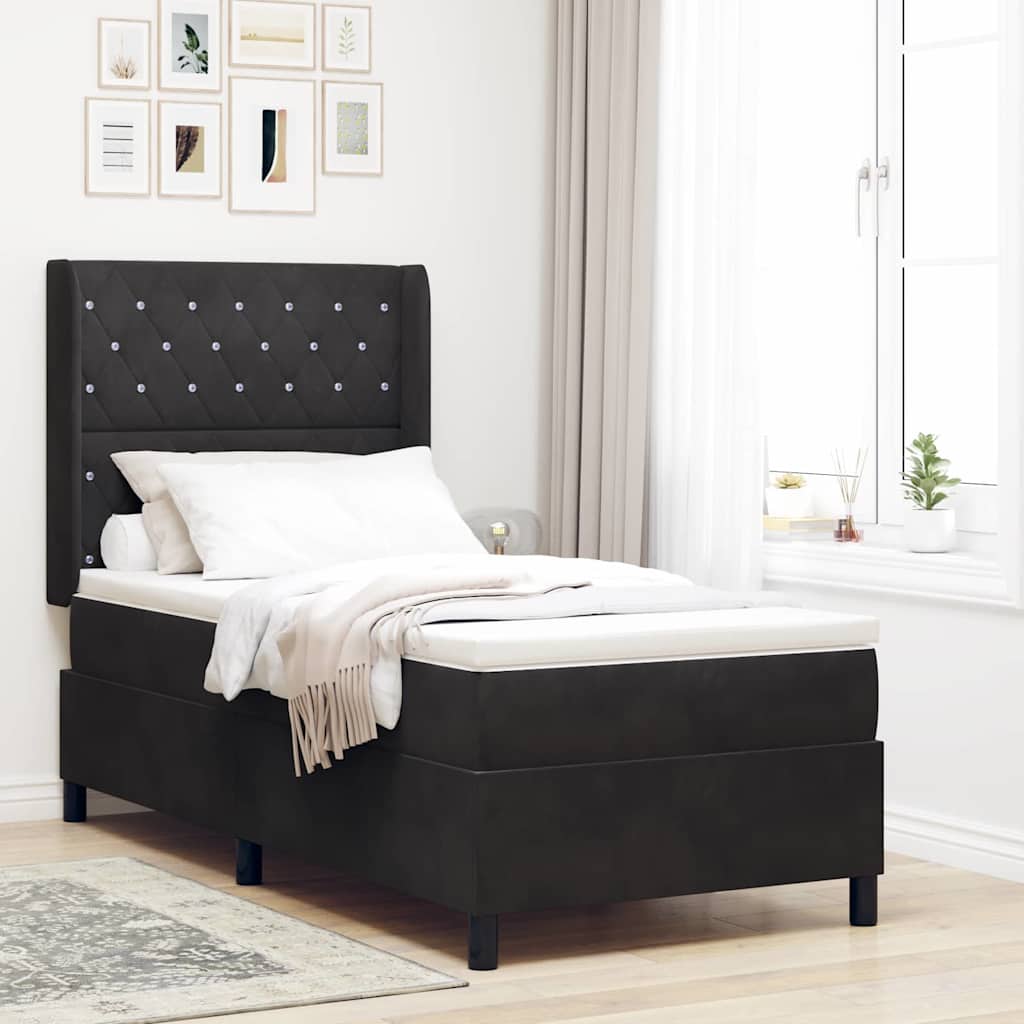 Box spring seng med madras med LED Sort 100 x 200 cm Fløjl