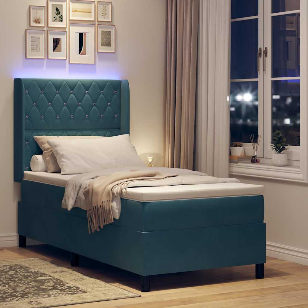 Box spring seng med madras med LED Blå 100 x 200 cm Fløjl