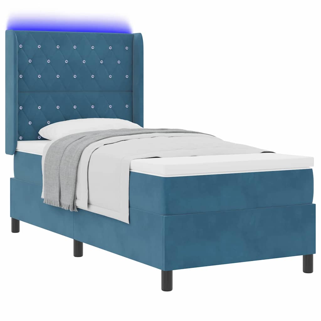 Box spring seng med madras med LED Blå 100 x 200 cm Fløjl
