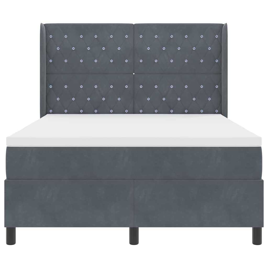 Box spring seng med LED-lysstrimler Mørkegrå 140 x 200 cm Fløjl