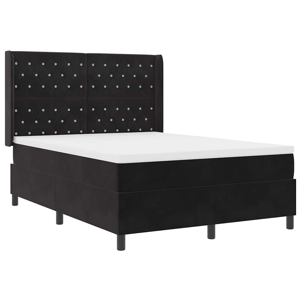 Box spring seng med madras med LED Sort 160 x 200 cm Fløjl