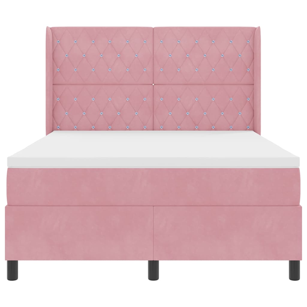 Box spring seng med madras med LED Lyserød 160 x 200 cm Fløjl