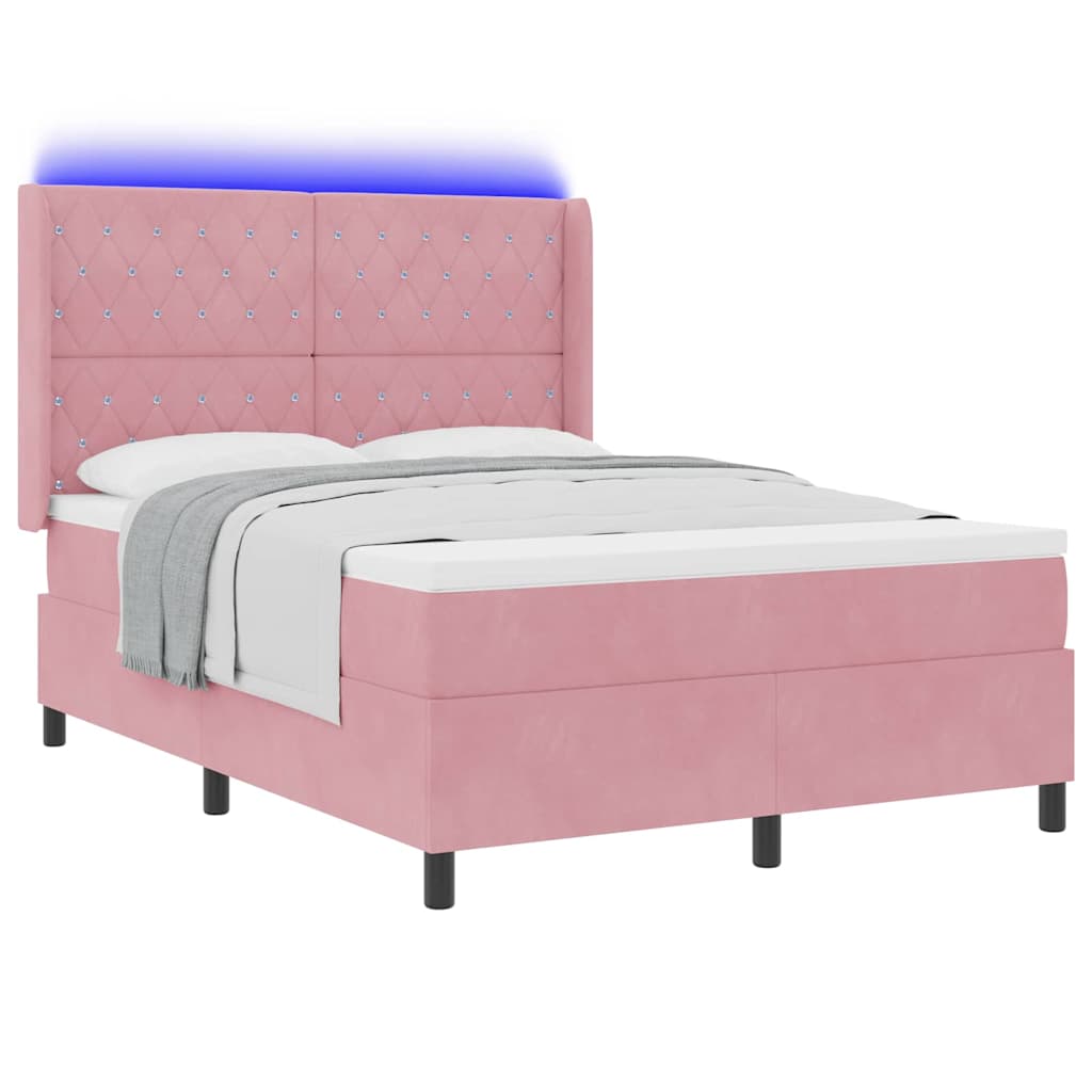 Box spring seng med madras med LED Lyserød 160 x 200 cm Fløjl