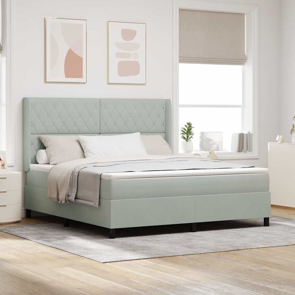 Box spring seng med madras med LED Lysegrå 180 x 200 cm Fløjl