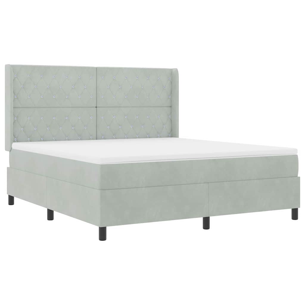 Box spring seng med madras med LED Lysegrå 180 x 200 cm Fløjl