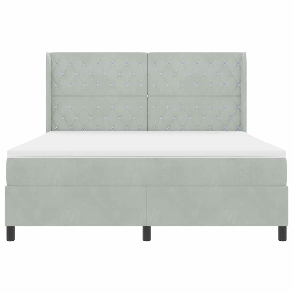 Box spring seng med madras med LED Lysegrå 180 x 200 cm Fløjl
