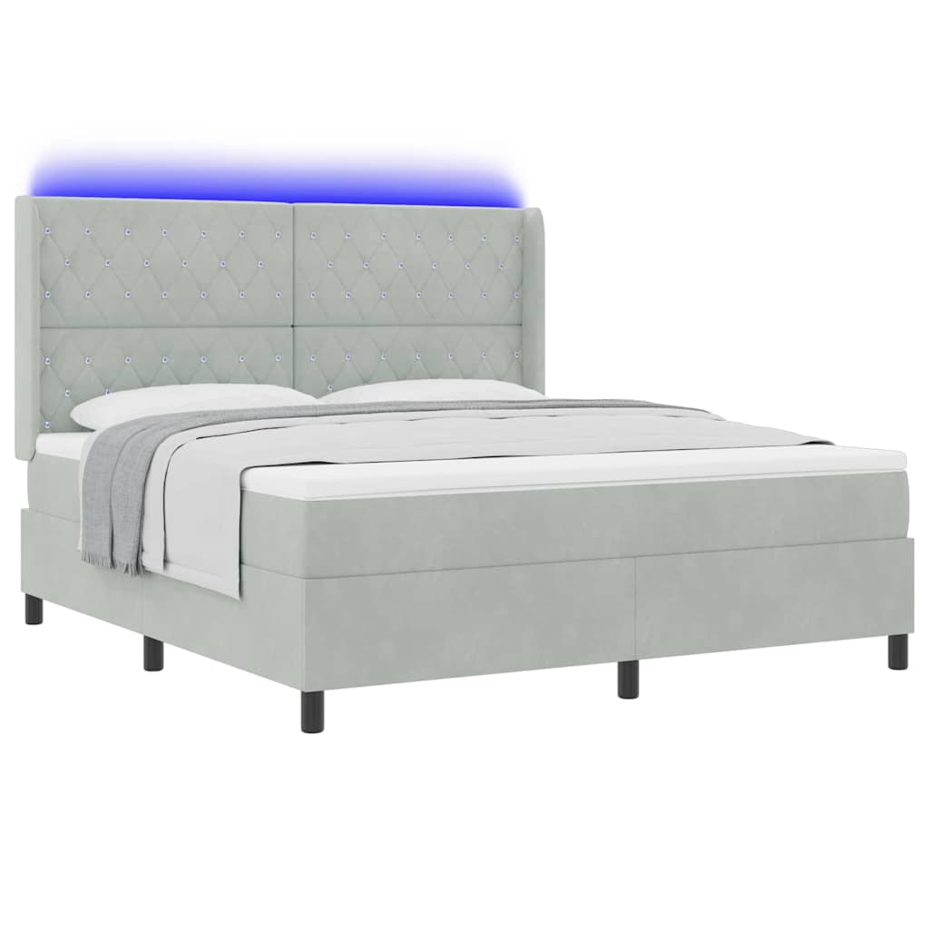 Box spring seng med madras med LED Lysegrå 180 x 200 cm Fløjl