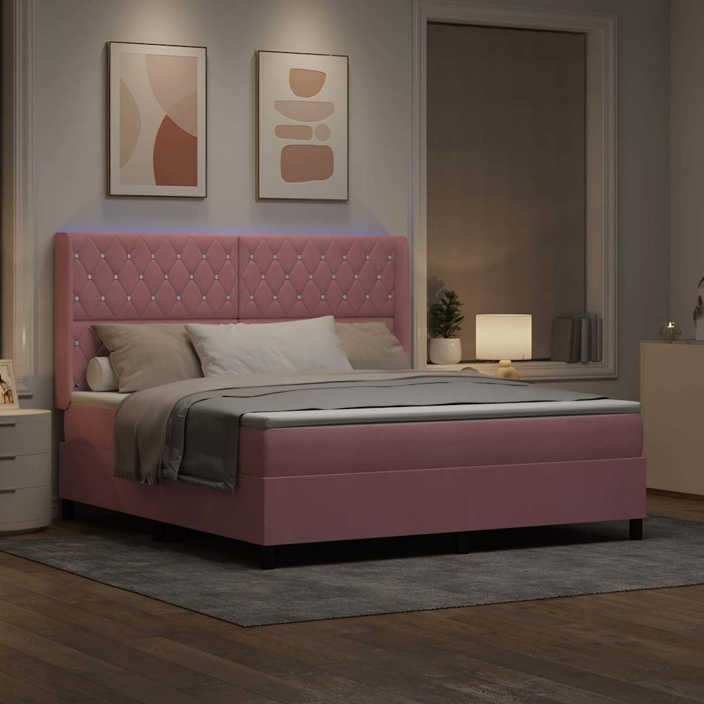 Box spring seng med madras med LED Lyserød 180 x 200 cm Fløjl