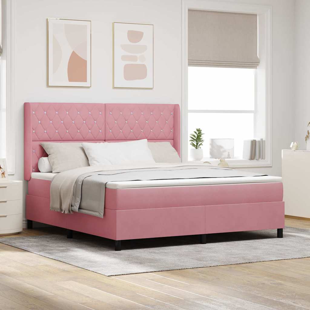 Box spring seng med madras med LED Lyserød 180 x 200 cm Fløjl