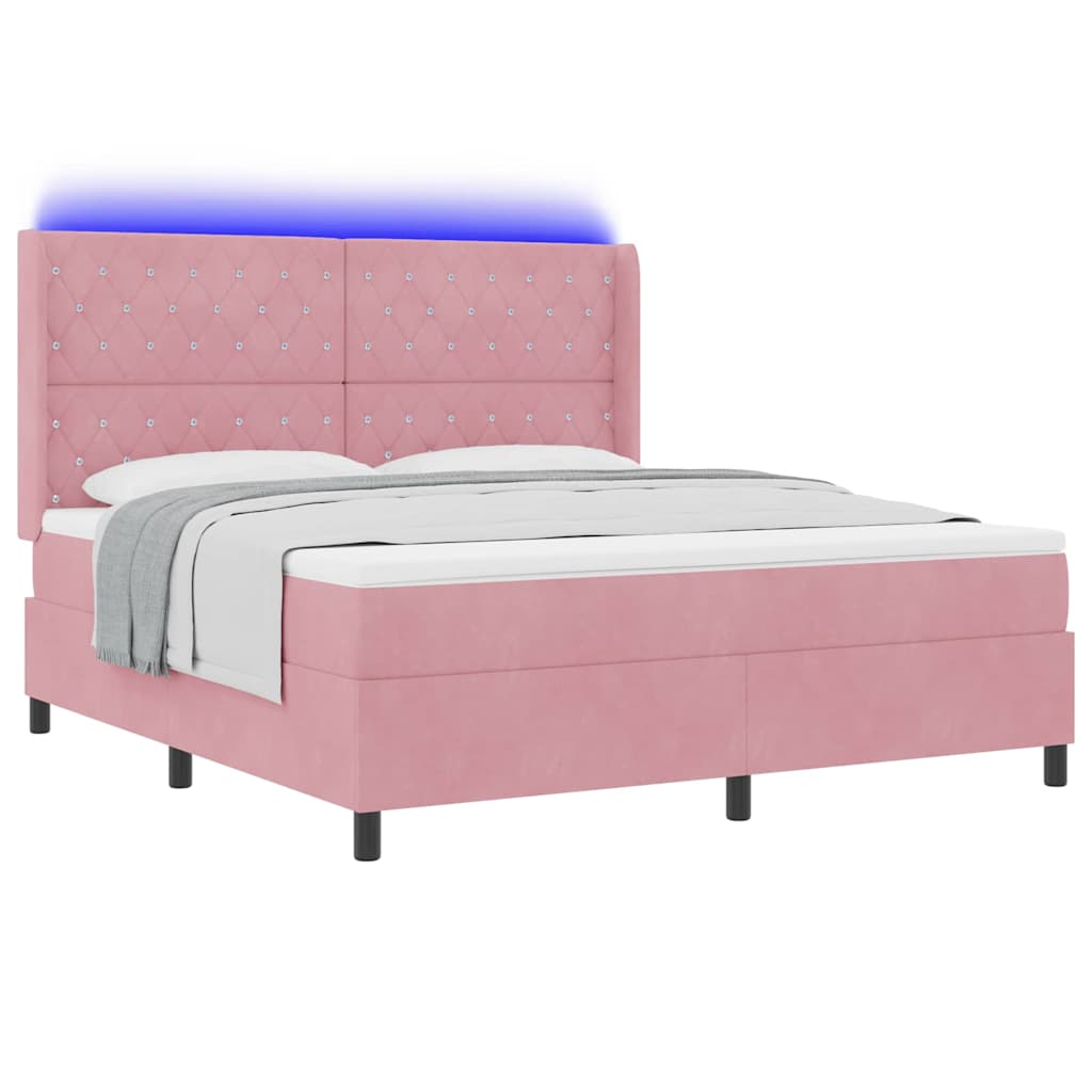 Box spring seng med madras med LED Lyserød 180 x 200 cm Fløjl