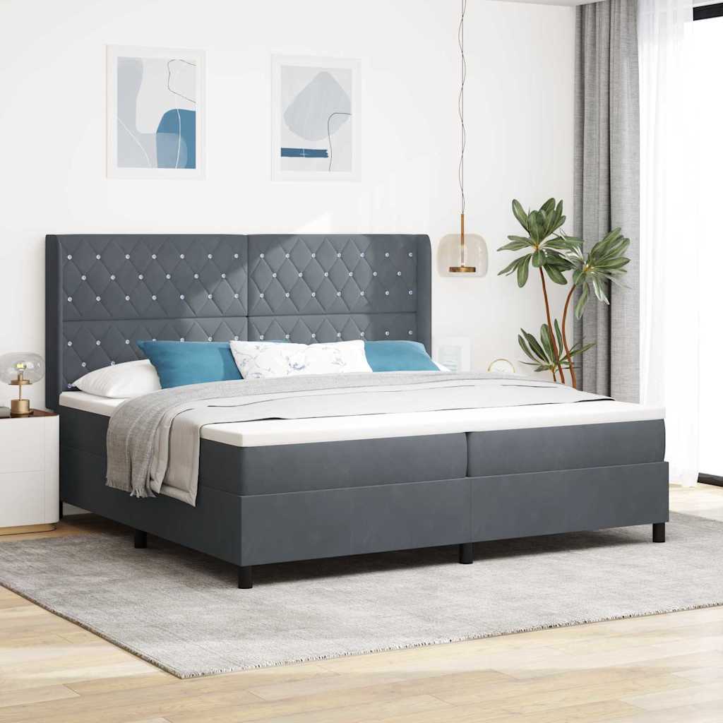 Box spring seng med madras med LED Mørkegrå 200 x 200 cm Fløjl