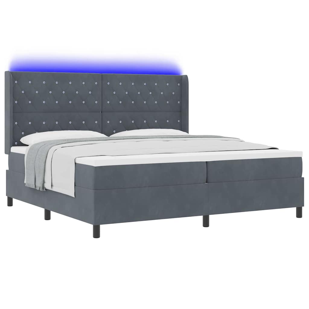 Box spring seng med madras med LED Mørkegrå 200 x 200 cm Fløjl