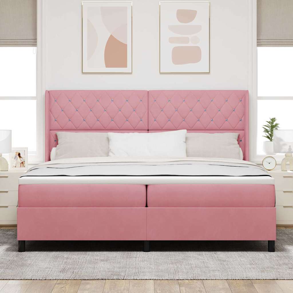 Box spring seng med madras med LED Lyserød 200 x 200 cm Fløjl