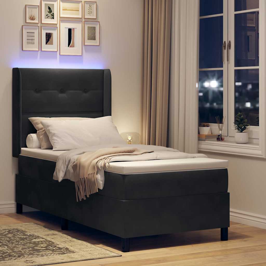 Box spring seng med LED-lysstrimler Sort 80 x 200 cm Fløjl