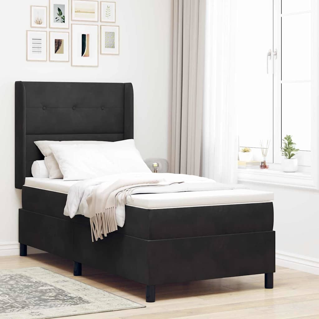 Box spring seng med LED-lysstrimler Sort 80 x 200 cm Fløjl
