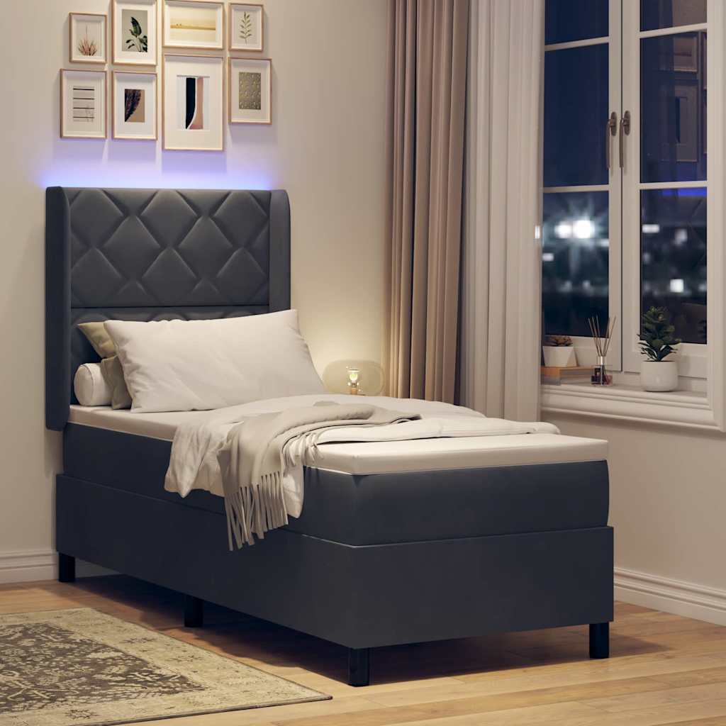 Box spring seng med LED-lysstrimler Mørkegrå 80 x 200 cm Fløjl