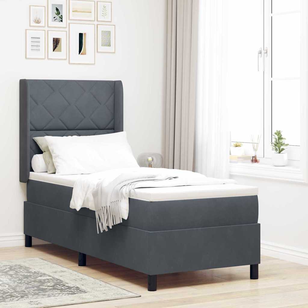 Box spring seng med LED-lysstrimler Mørkegrå 80 x 200 cm Fløjl