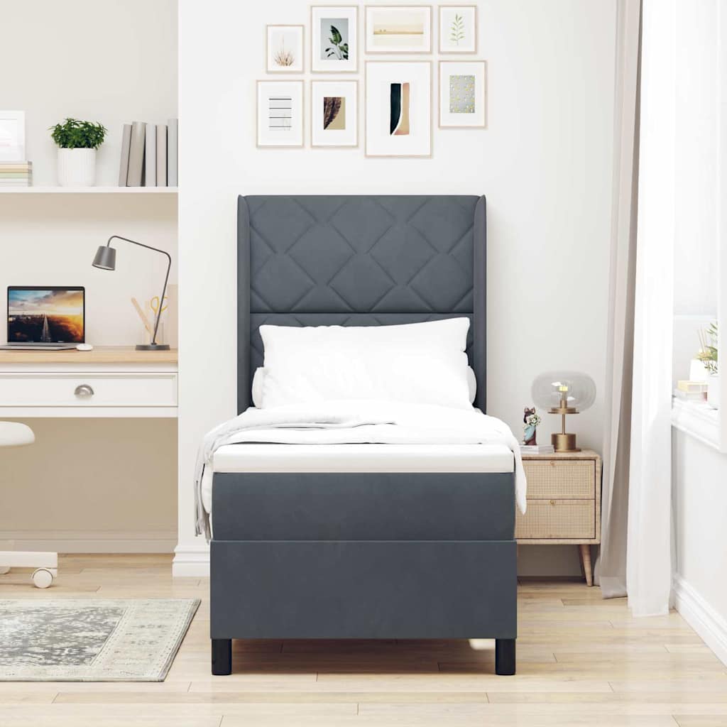 Box spring seng med LED-lysstrimler Mørkegrå 80 x 200 cm Fløjl