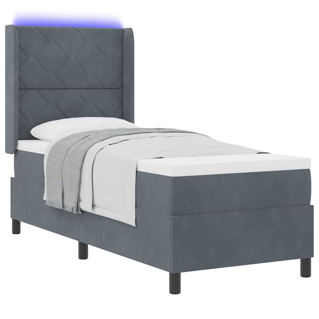 Box spring seng med LED-lysstrimler Mørkegrå 80 x 200 cm Fløjl
