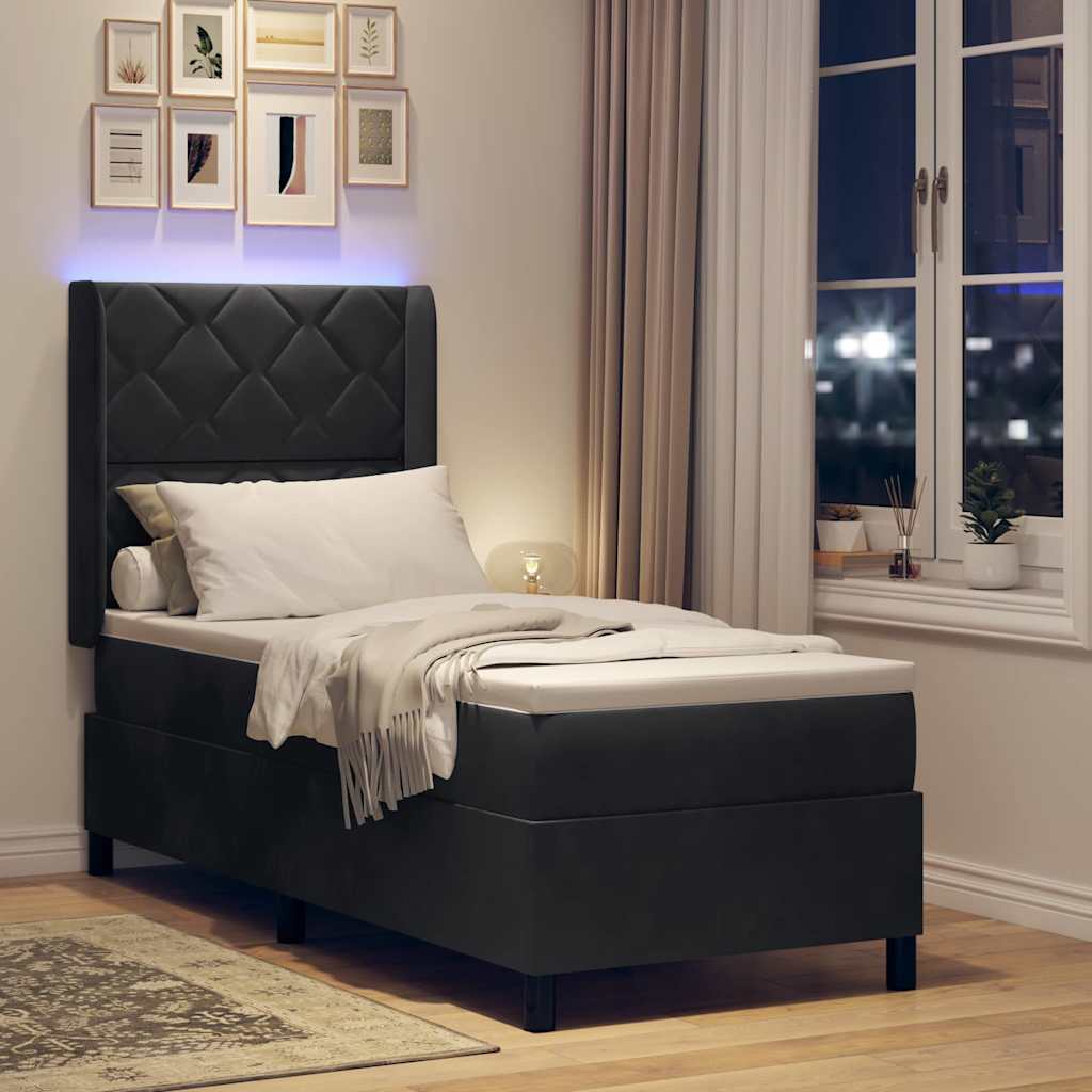 Box spring seng med LED-lysstrimler Sort 80 x 200 cm Fløjl